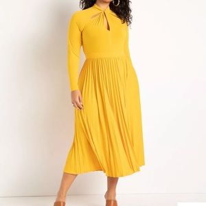 Draped Bodice Dress With Pleated Skirt